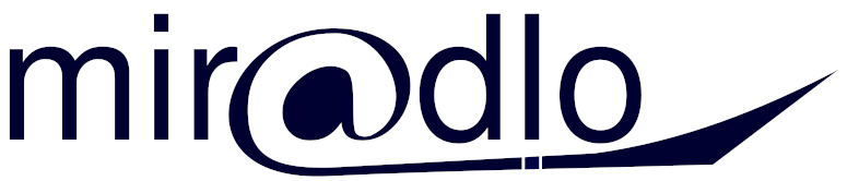 miradlo-Logo mit einem @ als a und unterstrichen mit nach oben weisendem Schlus