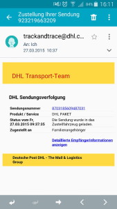 Screenshot Spam-Schadsoftware-E-Mail auf dem Mobile