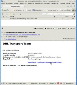 Screenshot Spam-Schadsoftware-E-Mail als HTML-Mail, aber ohne weitere Inhalte nachzuladen