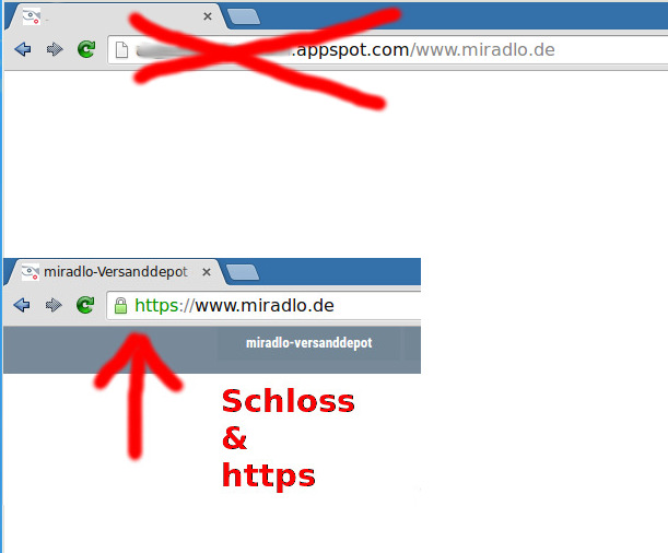 Schloss und https, meist grün angezeigt, verhindern phishing - gespiegelte Seiten
